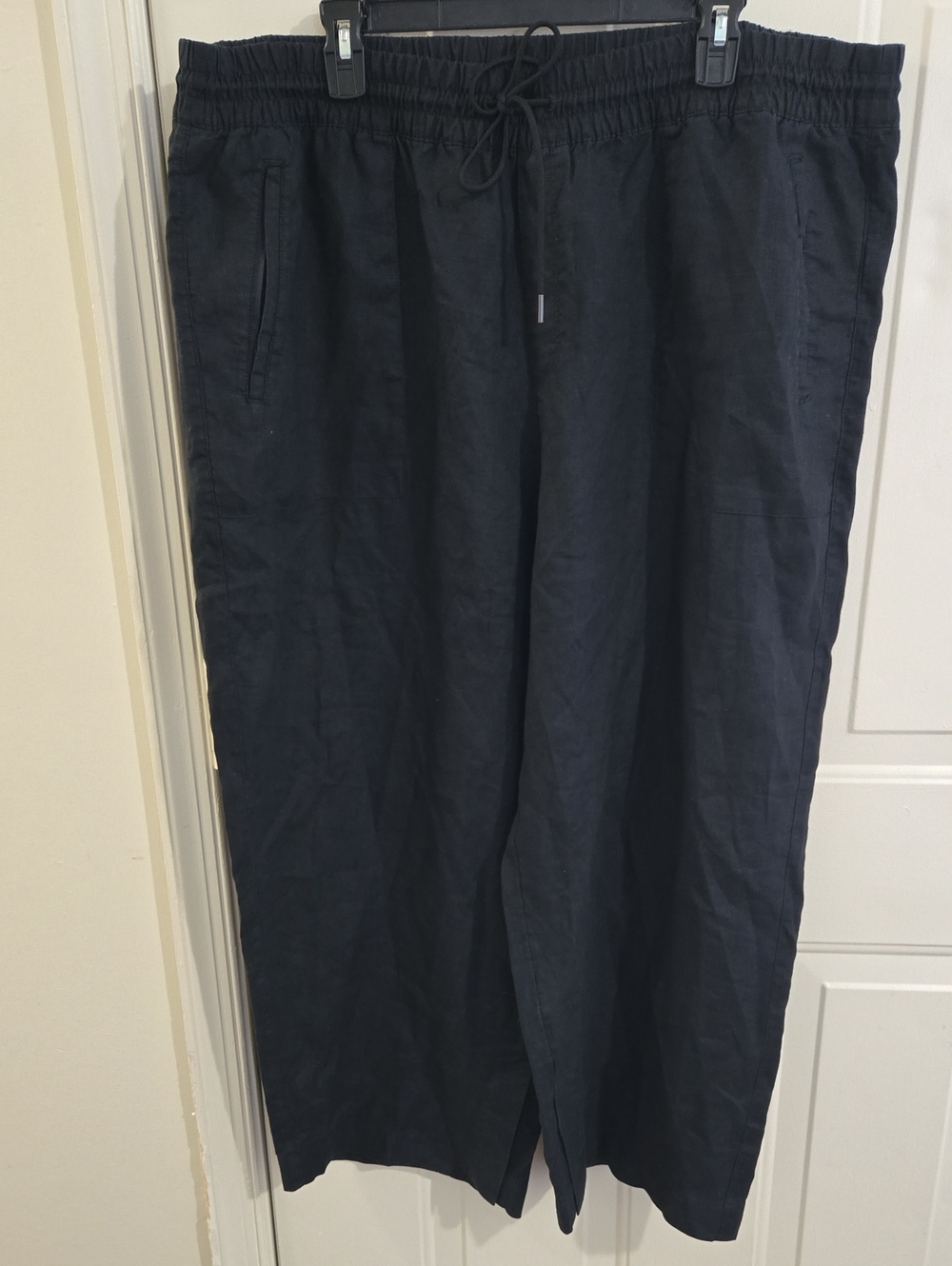 Athleta Retreat Linen High Raise Wide Leg Pant Elastic Waist Drawstring 2X Black